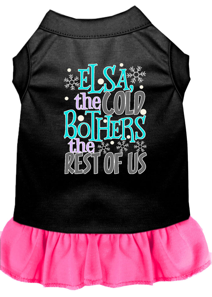 Elsa, The Cold Screen Print Dog Dress Black With Bright Pink Xs