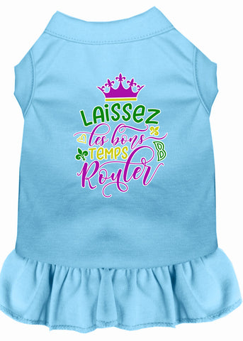 Laissez Les Bons Temps Rouler Screen Print Mardi Gras Dog Dress Baby Blue Lg