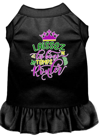 Laissez Les Bons Temps Rouler Screen Print Mardi Gras Dog Dress Black 4x