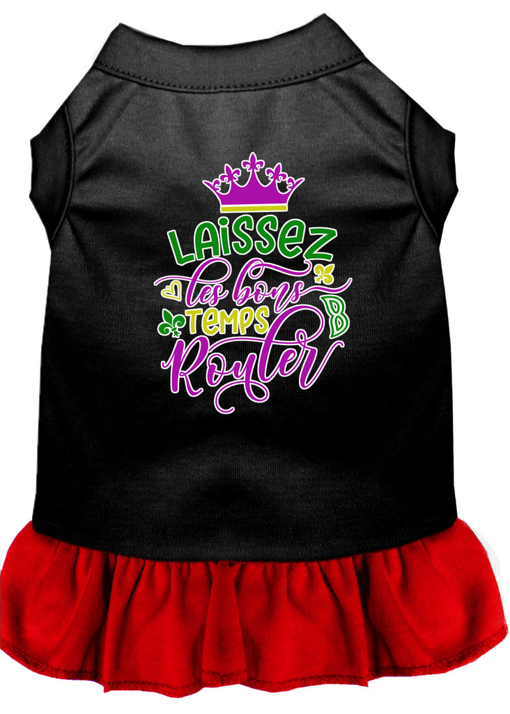 Laissez Les Bons Temps Rouler Screen Print Mardi Gras Dog Dress Black With Red Lg