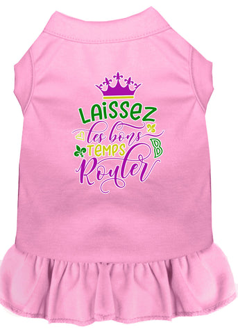 Laissez Les Bons Temps Rouler Screen Print Mardi Gras Dog Dress Light Pink 4x