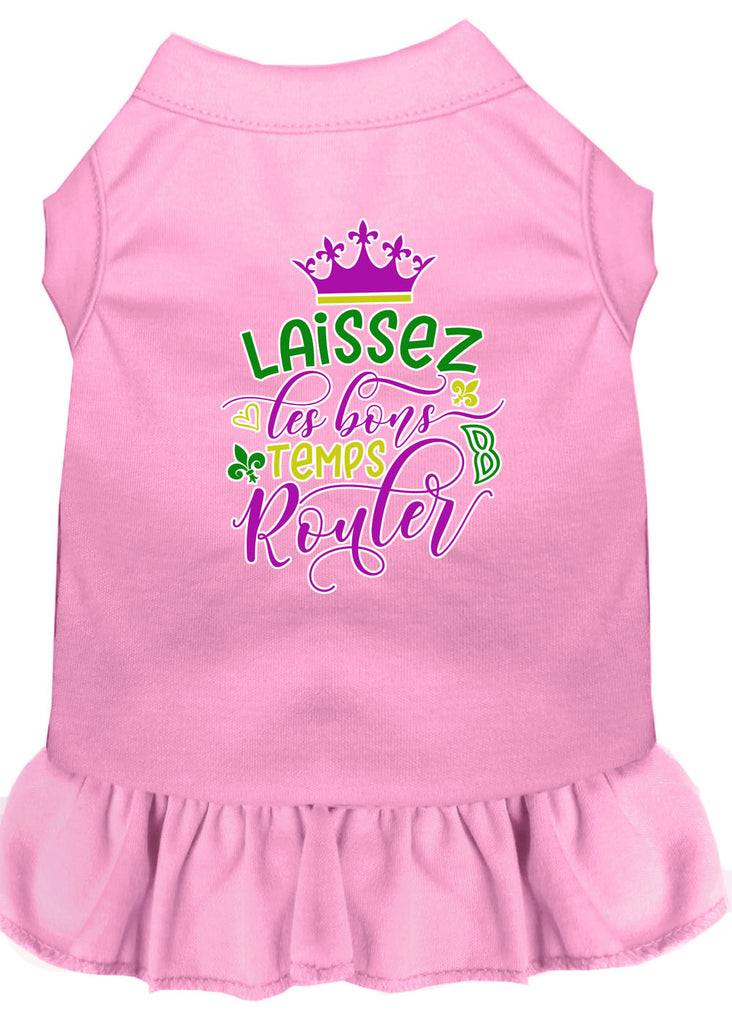 Laissez Les Bons Temps Rouler Screen Print Mardi Gras Dog Dress Light Pink Sm