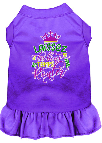 Laissez Les Bons Temps Rouler Screen Print Mardi Gras Dog Dress Purple 4x