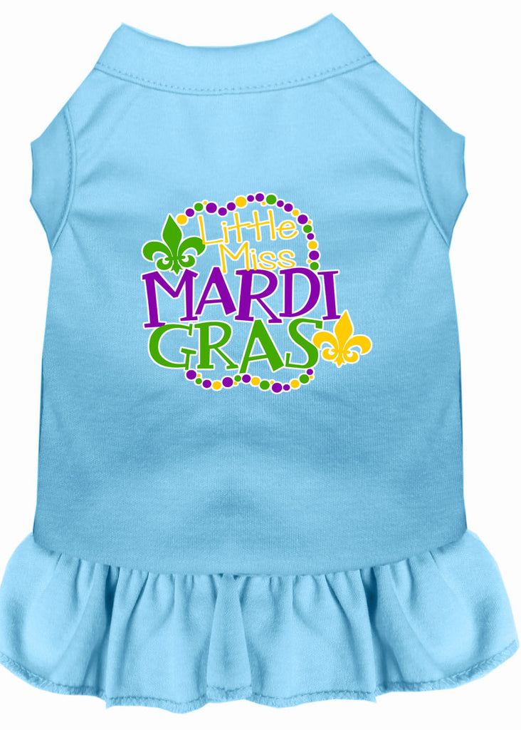 Miss Mardi Gras Screen Print Mardi Gras Dog Dress Baby Blue 4x