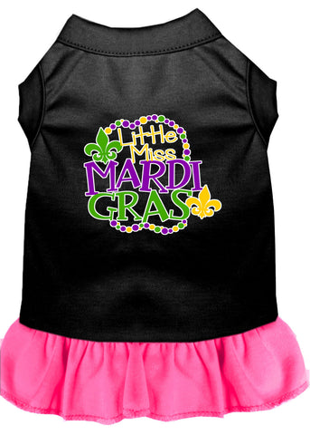 Miss Mardi Gras Screen Print Mardi Gras Dog Dress Black With Bright Pink Lg