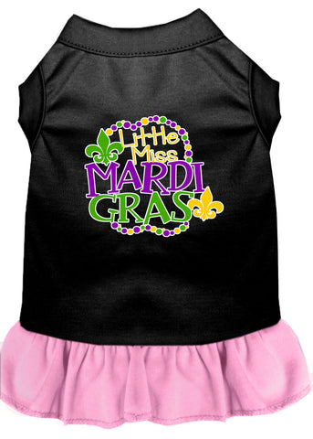 Miss Mardi Gras Screen Print Mardi Gras Dog Dress Black With Light Pink Lg