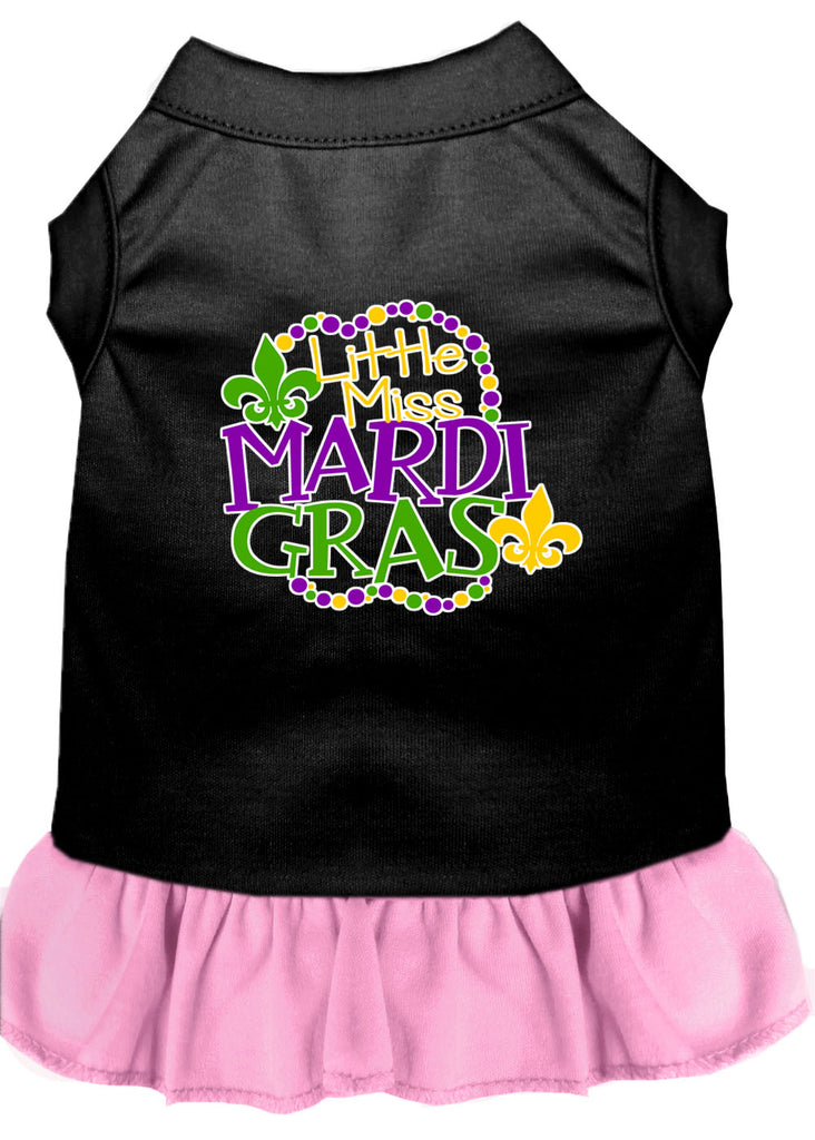 Miss Mardi Gras Screen Print Mardi Gras Dog Dress Black With Light Pink Med