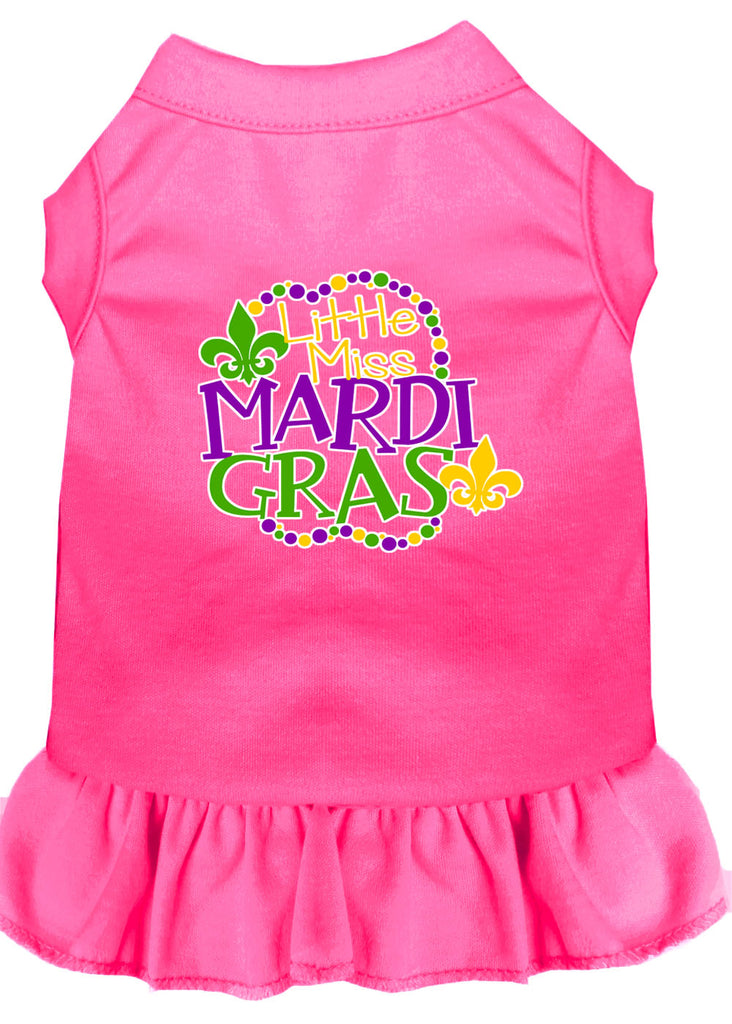 Miss Mardi Gras Screen Print Mardi Gras Dog Dress Bright Pink Xs