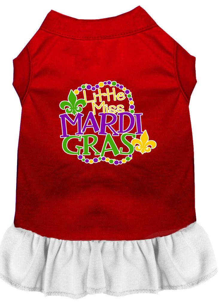 Miss Mardi Gras Screen Print Mardi Gras Dog Dress Red With White Med