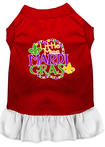 Miss Mardi Gras Screen Print Mardi Gras Dog Dress Red With White Sm