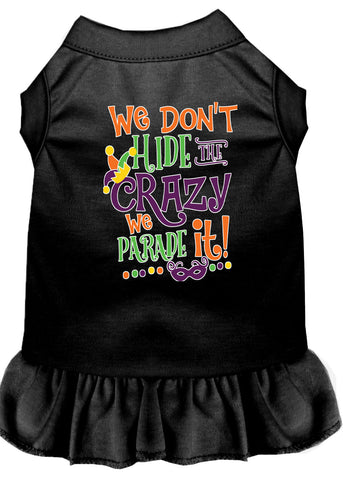 We Don't Hide The Crazy Screen Print Mardi Gras Dog Dress Black Med