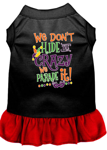 We Don't Hide The Crazy Screen Print Mardi Gras Dog Dress Black With Red Xxl