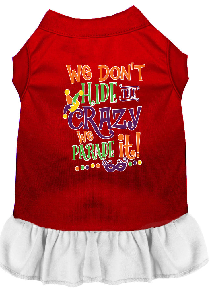 We Don't Hide The Crazy Screen Print Mardi Gras Dog Dress Red With White Lg