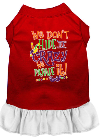 We Don't Hide The Crazy Screen Print Mardi Gras Dog Dress Red With White Med