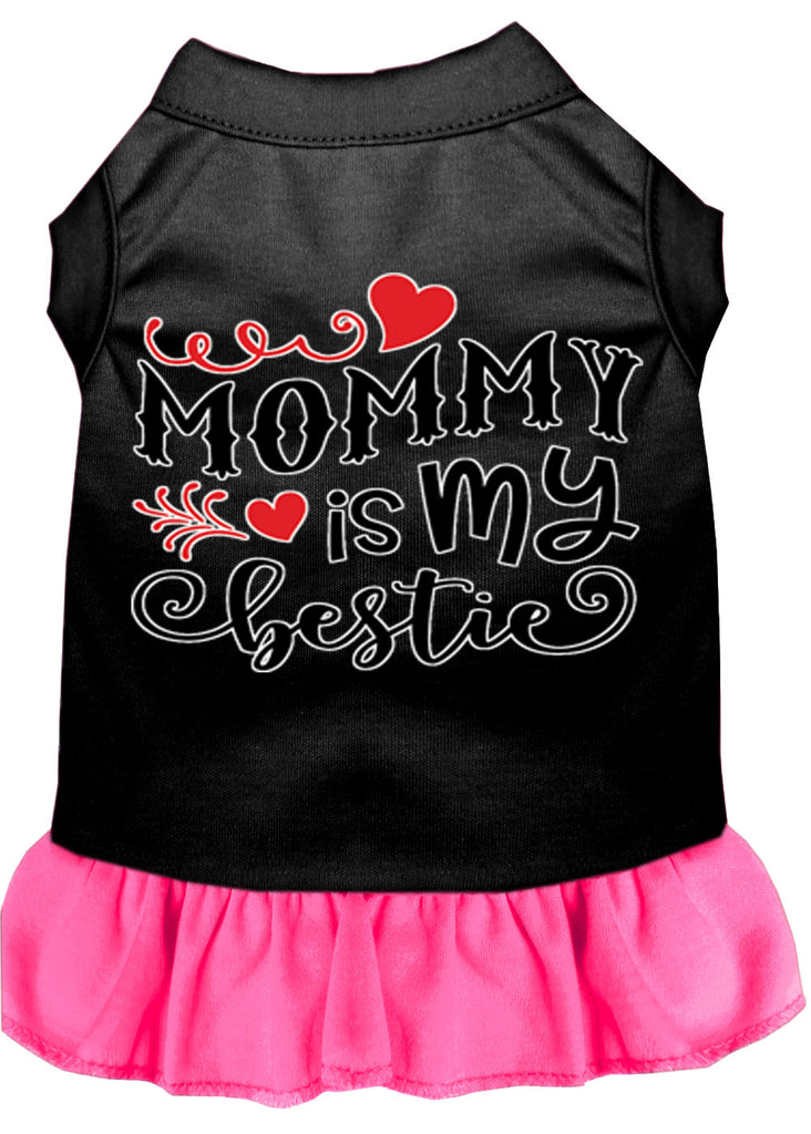 Mommy Is My Bestie Screen Print Dog Dress Black With Bright Pink Lg (14)