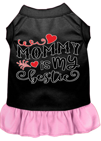 Mommy Is My Bestie Screen Print Dog Dress Black With Light Pink Xs (8)