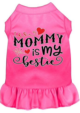 Mommy Is My Bestie Screen Print Dog Dress Bright Pink 4x (22)