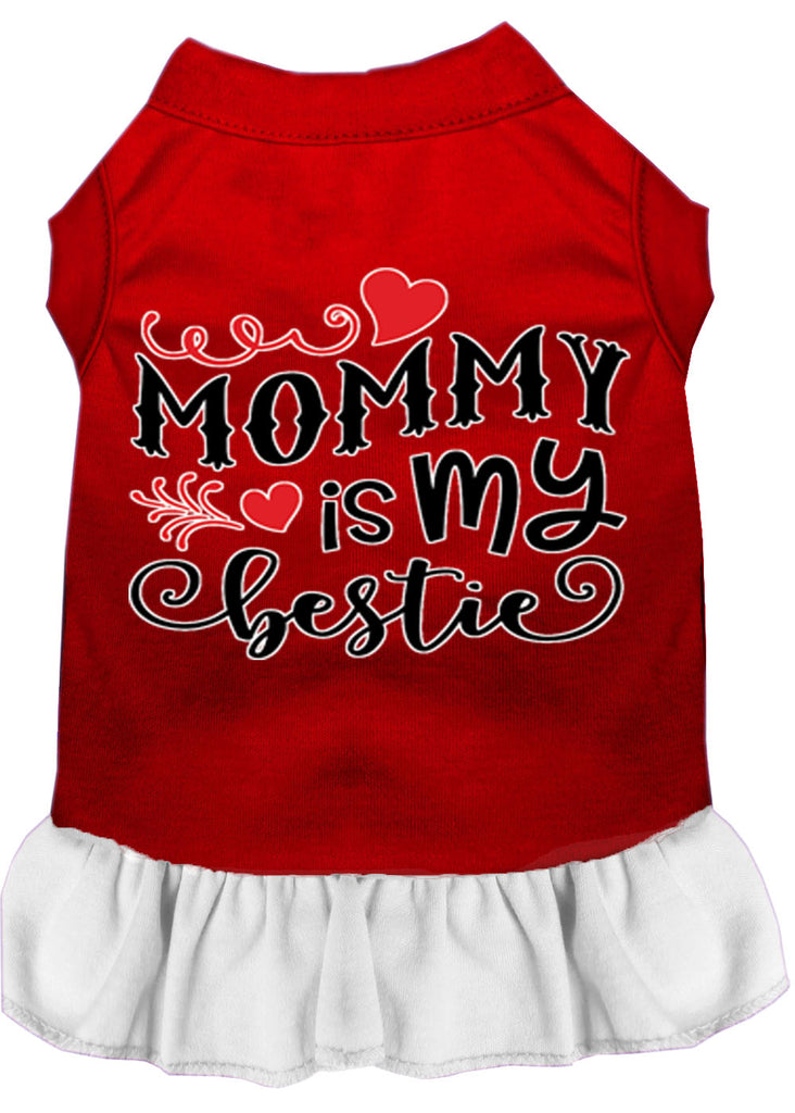 Mommy Is My Bestie Screen Print Dog Dress Red With White Med (12)