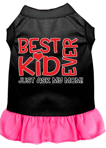 Ask My Mom Screen Print Dog Dress Black With Bright Pink Sm (10)