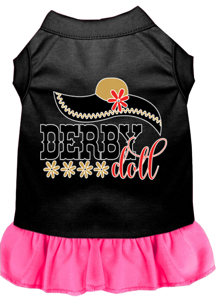 Derby Doll Screen Print Dog Dress Black With Bright Pink Sm (10)