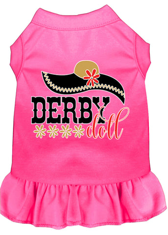 Derby Doll Screen Print Dog Dress Bright Pink 4x (22)