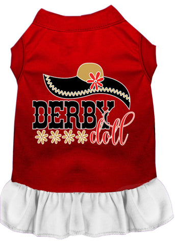 Derby Doll Screen Print Dog Dress Red With White Lg (14)