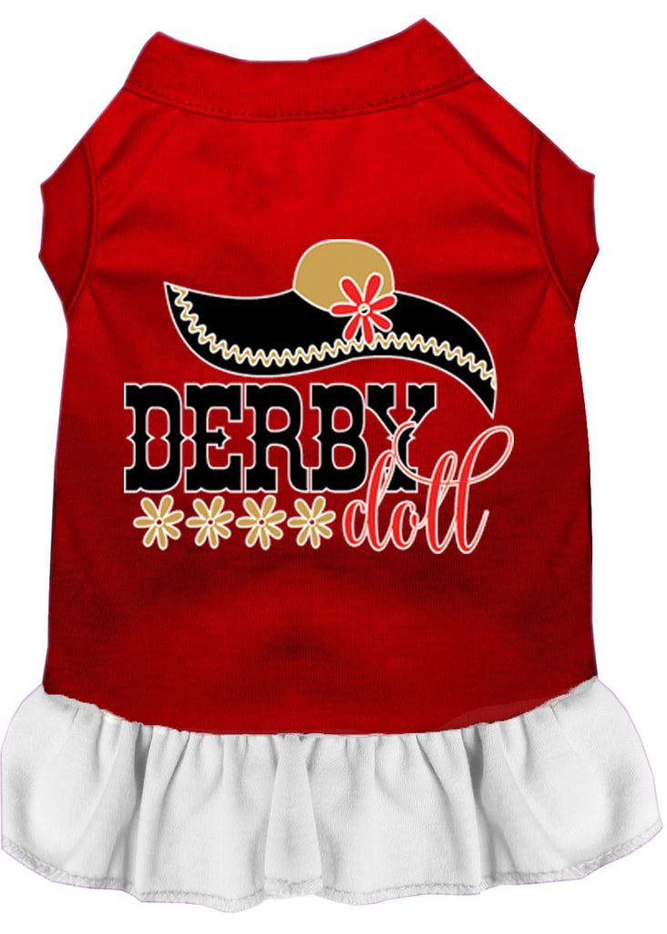 Derby Doll Screen Print Dog Dress Red With White Xl (16)