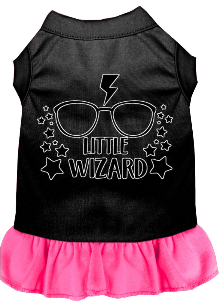 Little Wizard Screen Print Dog Dress Black With Bright Pink Lg (14)