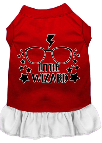 Little Wizard Screen Print Dog Dress Red With White Med (12)