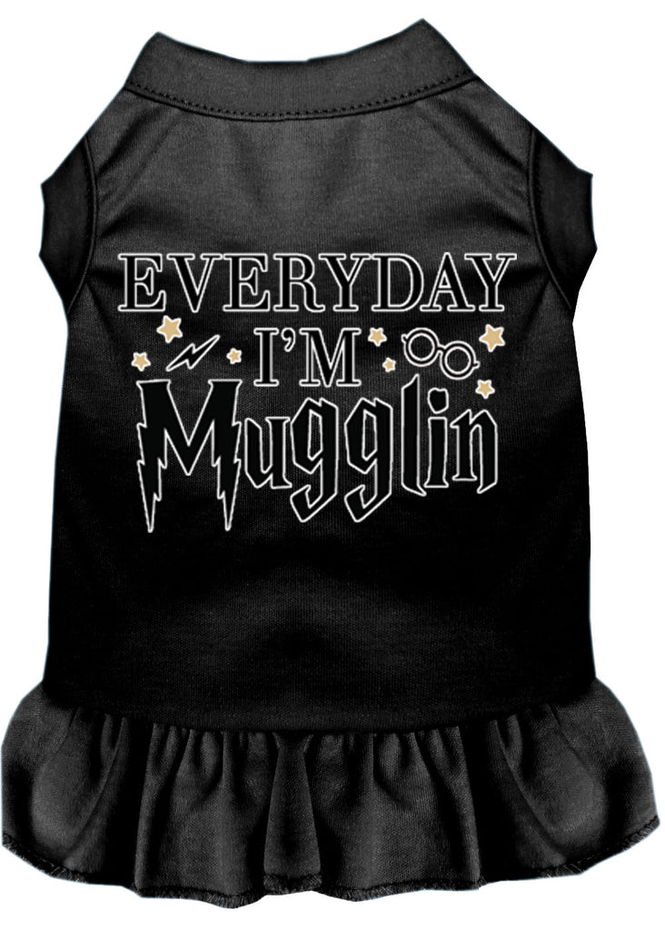 Everyday I'm Mugglin Screen Print Dog Dress Black 4x (22)