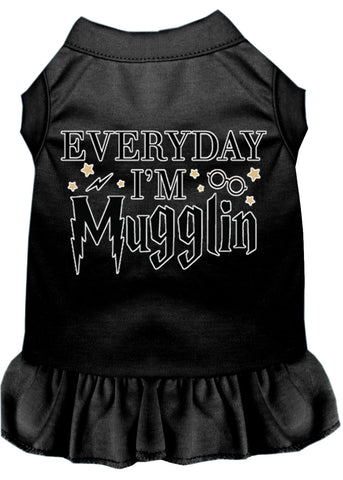 Everyday I'm Mugglin Screen Print Dog Dress Black Lg (14)