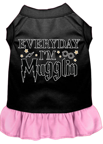 Everyday I'm Mugglin Screen Print Dog Dress Black With Light Pink Xxl (18)