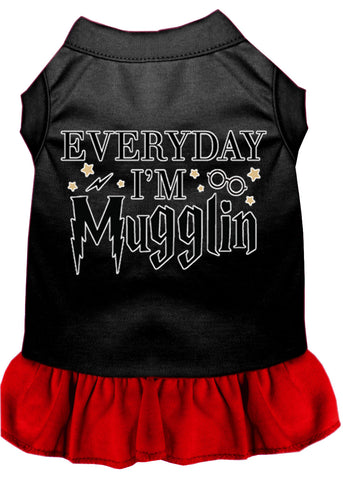 Everyday I'm Mugglin Screen Print Dog Dress Black With Red Lg (14)