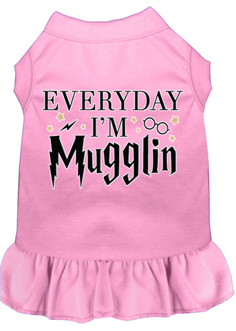 Everyday I'm Mugglin Screen Print Dog Dress Light Pink Sm (10)