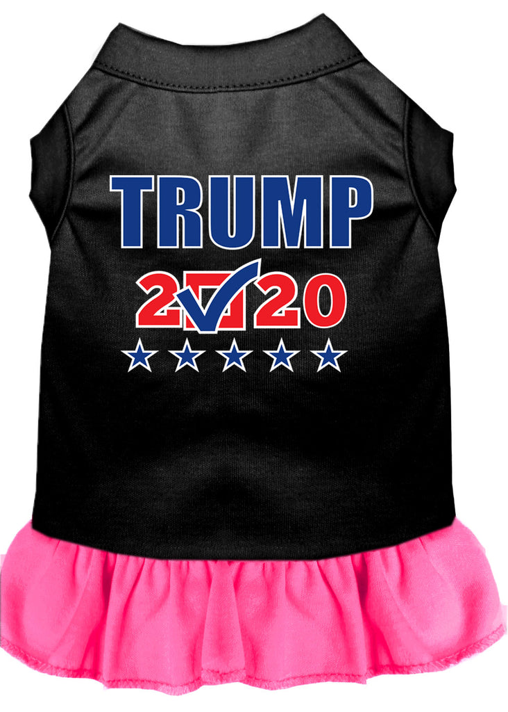 Trump 2020 Checkbox Screen Print Dog Dress Black With Bright Pink Med