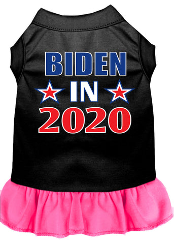 Biden In 2020 Screen Print Dog Dress Black With Bright Pink Med