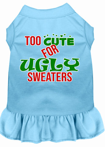 Too Cute For Ugly Sweaters Screen Print Dog Dress Baby Blue Med