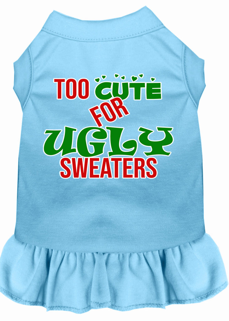 Too Cute For Ugly Sweaters Screen Print Dog Dress Baby Blue Sm