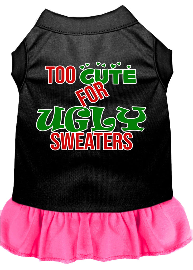 Too Cute For Ugly Sweaters Screen Print Dog Dress Black With Bright Pink Xxl