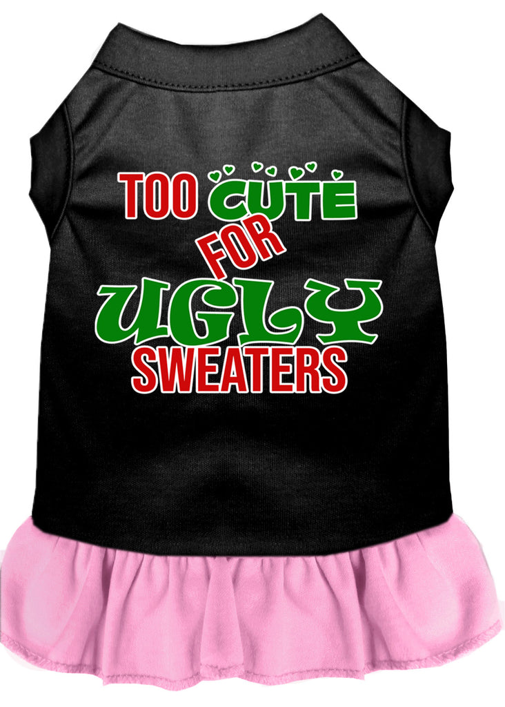 Too Cute For Ugly Sweaters Screen Print Dog Dress Black With Light Pink Sm