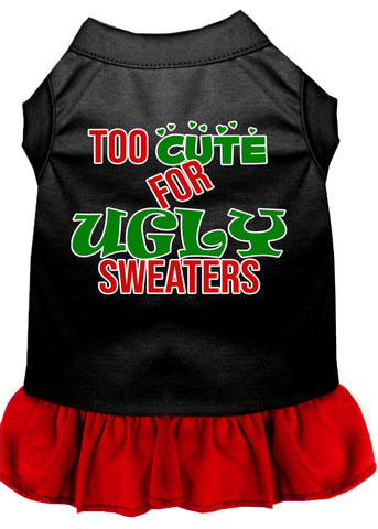 Too Cute For Ugly Sweaters Screen Print Dog Dress Black With Red 4x