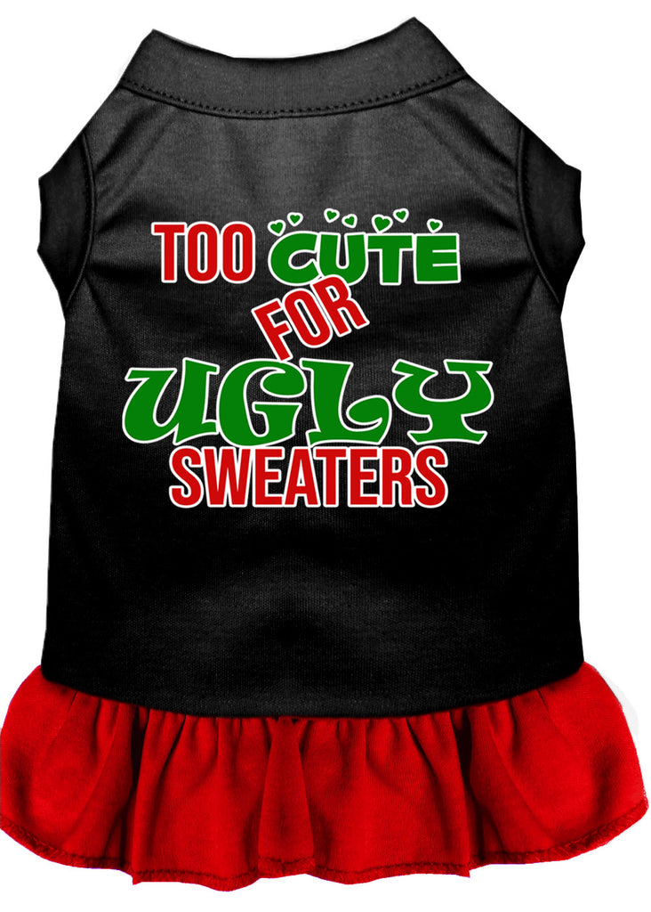 Too Cute For Ugly Sweaters Screen Print Dog Dress Black With Red Sm