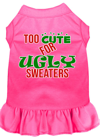 Too Cute For Ugly Sweaters Screen Print Dog Dress Bright Pink Lg