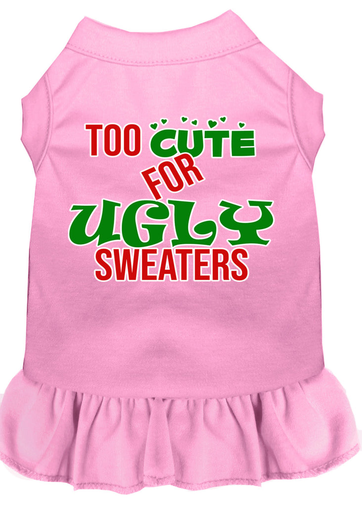 Too Cute For Ugly Sweaters Screen Print Dog Dress Light Pink 4x