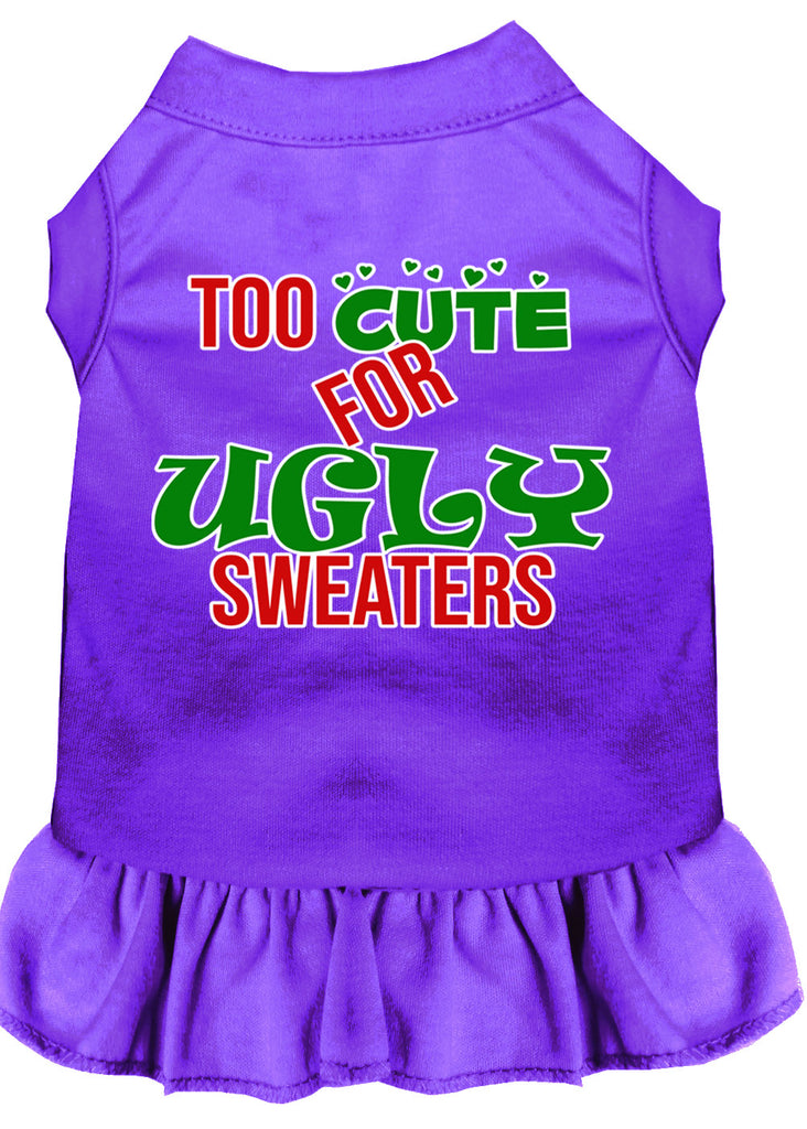 Too Cute For Ugly Sweaters Screen Print Dog Dress Purple Sm