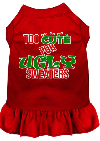 Too Cute For Ugly Sweaters Screen Print Dog Dress Red Med