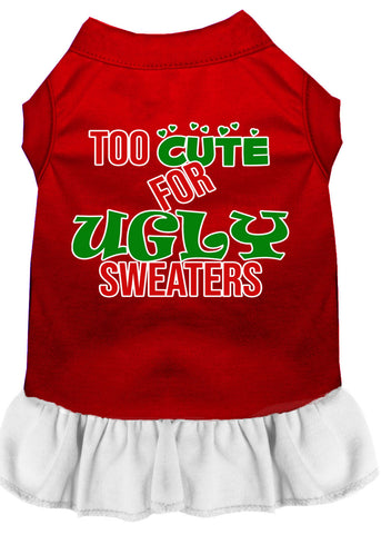 Too Cute For Ugly Sweaters Screen Print Dog Dress Red With White 4x