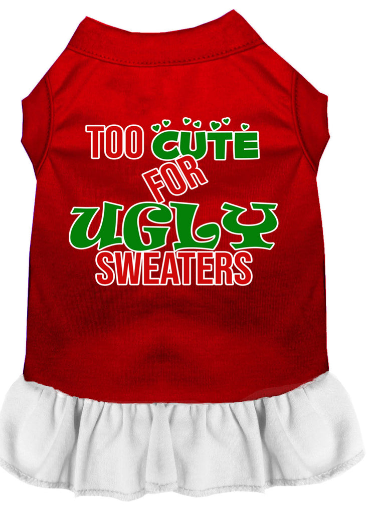 Too Cute For Ugly Sweaters Screen Print Dog Dress Red With White Lg