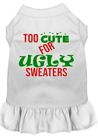 Too Cute For Ugly Sweaters Screen Print Dog Dress White Med