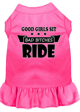 Bitches Ride Screen Print Dog Dress Bright Pink Lg (14)